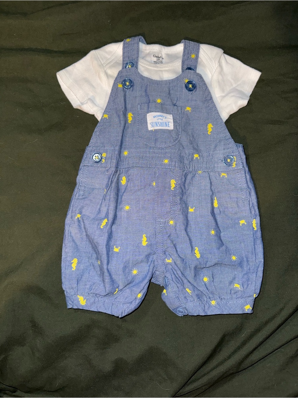 Gerber White Infant Bodysuit with Blue Snap-Detail